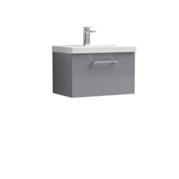 Balterley Bramshall Modern Bathroom Wall Hung 1 Soft Close Drawer Vanity Unit & Mid-Edge Basin, Satin Grey, 610mm