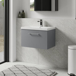 Balterley Bramshall Modern Bathroom Wall Hung 1 Soft Close Drawer Vanity Unit & Mid-Edge Basin, Satin Grey, 610mm - thumbnail 4