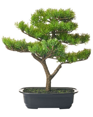 Wyld And Coco 37 Cm Bonsai Artificial Potted Plant, Green And Black Faux Foliage For Indoor Décor - image 1