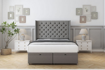 "Sloomy Dior Pewter Dumfries Ottoman Bed Base With 54"" Wingback Headboard 5' King" - image 1
