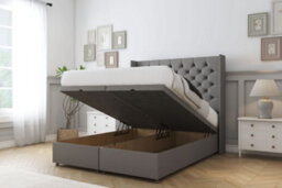 "Sloomy Dior Pewter Dumfries Ottoman Bed Base With 54"" Wingback Headboard 5' King" - thumbnail 2
