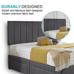Dining Tables Oslo Matching Headboard Divan Set, 2 Drawer On Same Side With Sprung 1500 Comfort Mattress - Plush Steel - Double - thumbnail 3
