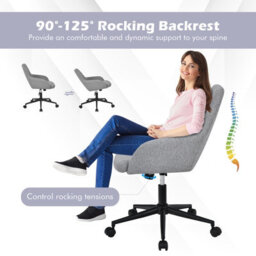 Costway Upholstered Linen Fabric Leisure Chair Ergonomic Desk Chair - thumbnail 6