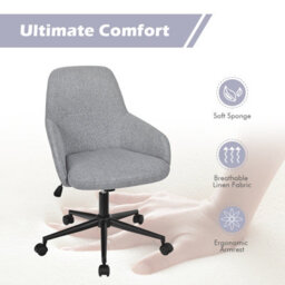 Costway Upholstered Linen Fabric Leisure Chair Ergonomic Desk Chair - thumbnail 7