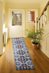 Bravich Hard Wearing Hessian Backed Stair Runner Kitchen Mat - Texas Red & Grey Floral - 60X450Cm (2'x15') - thumbnail 3