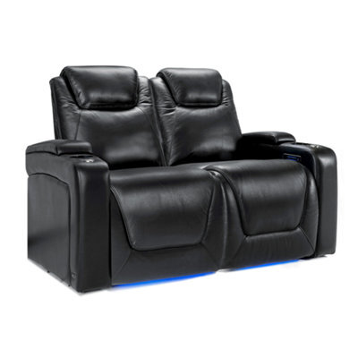 Valencia Oslo Modern Home Cinema Seating Row Of 2 Loveseat Midnight Black Nappa Leather Power Headrest - image 1