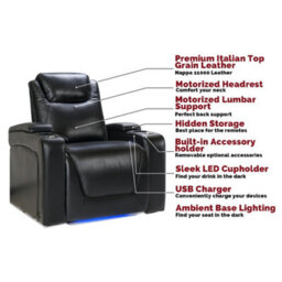 Valencia Oslo Modern Home Cinema Seating Row Of 2 Loveseat Midnight Black Nappa Leather Power Headrest - thumbnail 6
