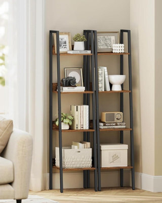 LEDREM 4-Tier Bookcase, Narrow Ladder Shelf, Storage Rack For Bedroom, Living Room, Home Office, Brown And Black - image 1
