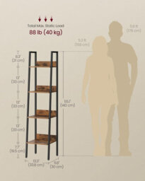 LEDREM 4-Tier Bookcase, Narrow Ladder Shelf, Storage Rack For Bedroom, Living Room, Home Office, Brown And Black - thumbnail 5