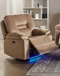 Beliani Electric Recliner Chair Bergen Led Velvet Sand Beige - thumbnail 2