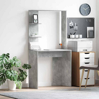 Berkfield Concrete Grey Computer Desk Concrete Grey Engineered Wood Medium - image 1