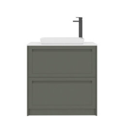 Royal Bathrooms Royal Bathroom Elmore 800mm Matt Green Freestanding Bathroom Vanity Unit 2 Drawer Plain White Worktop With Qubix Basin - thumbnail 7