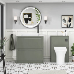 Royal Bathrooms Royal Bathroom Elmore 800mm Matt Green Freestanding Bathroom Vanity Unit 2 Drawer Plain White Worktop With Qubix Basin - thumbnail 5