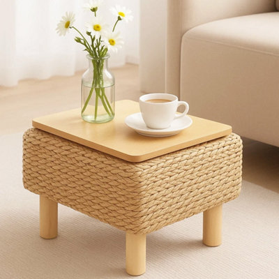 Foot Stool Rectangle Ottoman Hand Weave 39X28X28Cm Multifunctional Footrest - image 1
