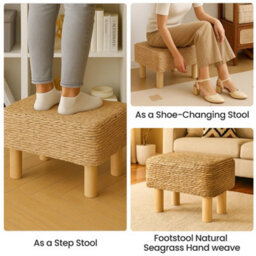 Foot Stool Rectangle Ottoman Hand Weave 39X28X28Cm Multifunctional Footrest - thumbnail 5