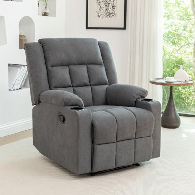 Living And Home Modern Grey Upholstered Recliner Chair With Adjustable Backrest And Cup Holders - image 1
