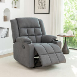 Living And Home Modern Grey Upholstered Recliner Chair With Adjustable Backrest And Cup Holders - thumbnail 3