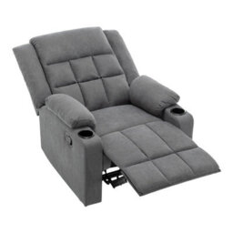 Living And Home Modern Grey Upholstered Recliner Chair With Adjustable Backrest And Cup Holders - thumbnail 4