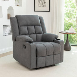 Living And Home Modern Grey Upholstered Recliner Chair With Adjustable Backrest And Cup Holders - thumbnail 1