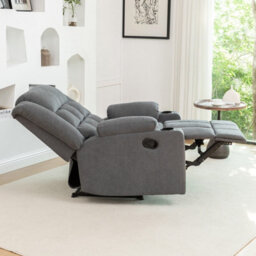 Living And Home Modern Grey Upholstered Recliner Chair With Adjustable Backrest And Cup Holders - thumbnail 2