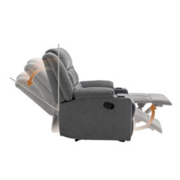 Living And Home Modern Grey Upholstered Recliner Chair With Adjustable Backrest And Cup Holders - thumbnail 5