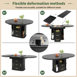 Abrihome Extendable Round Kitchen Table 118-158Cm Black, 3-Tier Storage, Seats 6, Dining Room - thumbnail 5