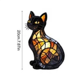 Retro Stained Glass Effect Animal Cat Table Lamp Creative Resin Night-Light - thumbnail 1