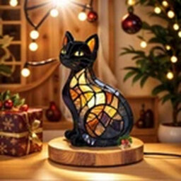 Retro Stained Glass Effect Animal Cat Table Lamp Creative Resin Night-Light - thumbnail 2