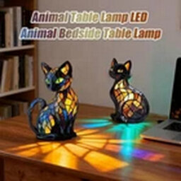 Retro Stained Glass Effect Animal Cat Table Lamp Creative Resin Night-Light - thumbnail 3