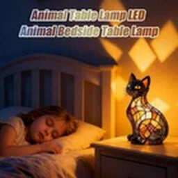Retro Stained Glass Effect Animal Cat Table Lamp Creative Resin Night-Light - thumbnail 4