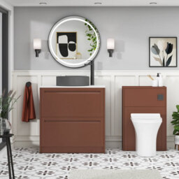 Royal Bathrooms Royal Bathroom Elmore 800mm Terracotta Clay Freestanding Bathroom Vanity Unit 2 Drawer Plain White Worktop With Art Round Basin - thumbnail 5