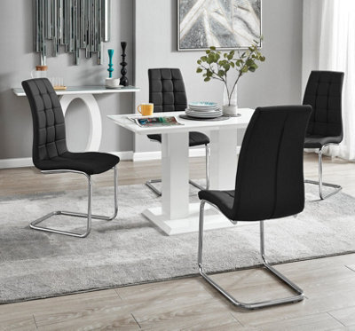 Furniturebox Uk 4 Seater Dining Set - Imperia White High Gloss Dining Table And Chairs - 4 Black Murano Chairs - image 1
