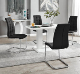 Furniturebox Uk 4 Seater Dining Set - Imperia White High Gloss Dining Table And Chairs - 4 Black Murano Chairs - thumbnail 1