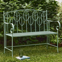 Dibor Vintage Style Countryside Green Metal Leaf Design Outdoor Garden Bench