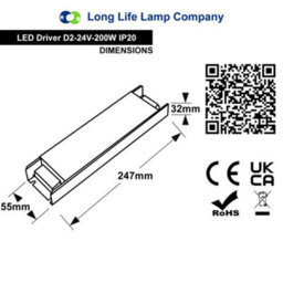 Long Life Lamps Company Led Power Supply Ip20 24V Transformer Low Voltage D2-24V 200W - thumbnail 2