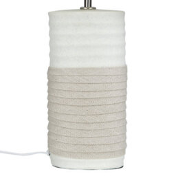 Beliani Table Lamp - Cream Porcelain Base, Beige Linen Drum Shade, E27 Compatible - thumbnail 4