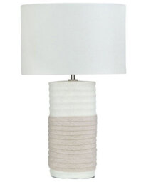 Beliani Table Lamp - Cream Porcelain Base, Beige Linen Drum Shade, E27 Compatible - thumbnail 2