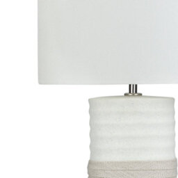 Beliani Table Lamp - Cream Porcelain Base, Beige Linen Drum Shade, E27 Compatible - thumbnail 3