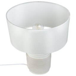 Beliani Table Lamp - Cream Porcelain Base, Beige Linen Drum Shade, E27 Compatible - thumbnail 6