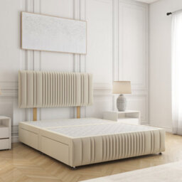 Bsspoke Rosie Divan Bed Cream Plush Velvet 24Inch Headboard & Footboard 2 Drawers Footend & No Mattress Double King 6Ft 4Ft - thumbnail 1