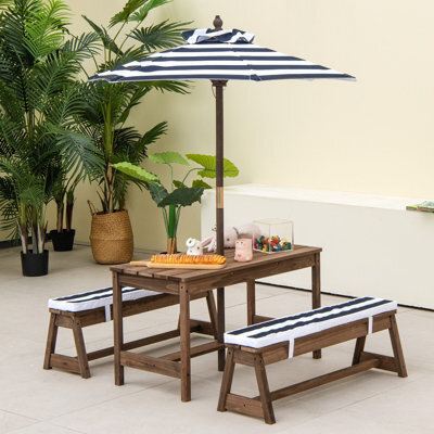 Costway 4 Pcs Wooden Kids Picnic Table Bench Children Outdoor Activity Desk W/ Umbrella - image 1