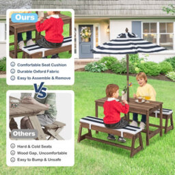 Costway 4 Pcs Wooden Kids Picnic Table Bench Children Outdoor Activity Desk W/ Umbrella - thumbnail 7