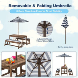 Costway 4 Pcs Wooden Kids Picnic Table Bench Children Outdoor Activity Desk W/ Umbrella - thumbnail 8