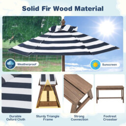 Costway 4 Pcs Wooden Kids Picnic Table Bench Children Outdoor Activity Desk W/ Umbrella - thumbnail 9