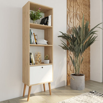 Bimossa Janus Wooden Bookcase With Cabinet, Compact 3-Shelf Bookshelf With Storage, Kids Bookshelf Or Modern Bookcase, White&oak - image 1