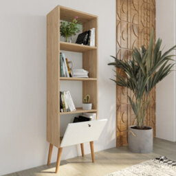 Bimossa Janus Wooden Bookcase With Cabinet, Compact 3-Shelf Bookshelf With Storage, Kids Bookshelf Or Modern Bookcase, White&oak - thumbnail 2
