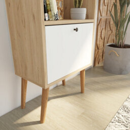 Bimossa Janus Wooden Bookcase With Cabinet, Compact 3-Shelf Bookshelf With Storage, Kids Bookshelf Or Modern Bookcase, White&oak - thumbnail 5