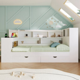 Btm 3Ft Single Daybed With Desk And Bookcase, Drawers And Usb Type To C, 90X190Cm, White - thumbnail 7