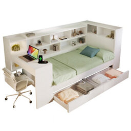 Btm 3Ft Single Daybed With Desk And Bookcase, Drawers And Usb Type To C, 90X190Cm, White - thumbnail 6