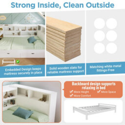 Btm 3Ft Single Daybed With Desk And Bookcase, Drawers And Usb Type To C, 90X190Cm, White - thumbnail 3